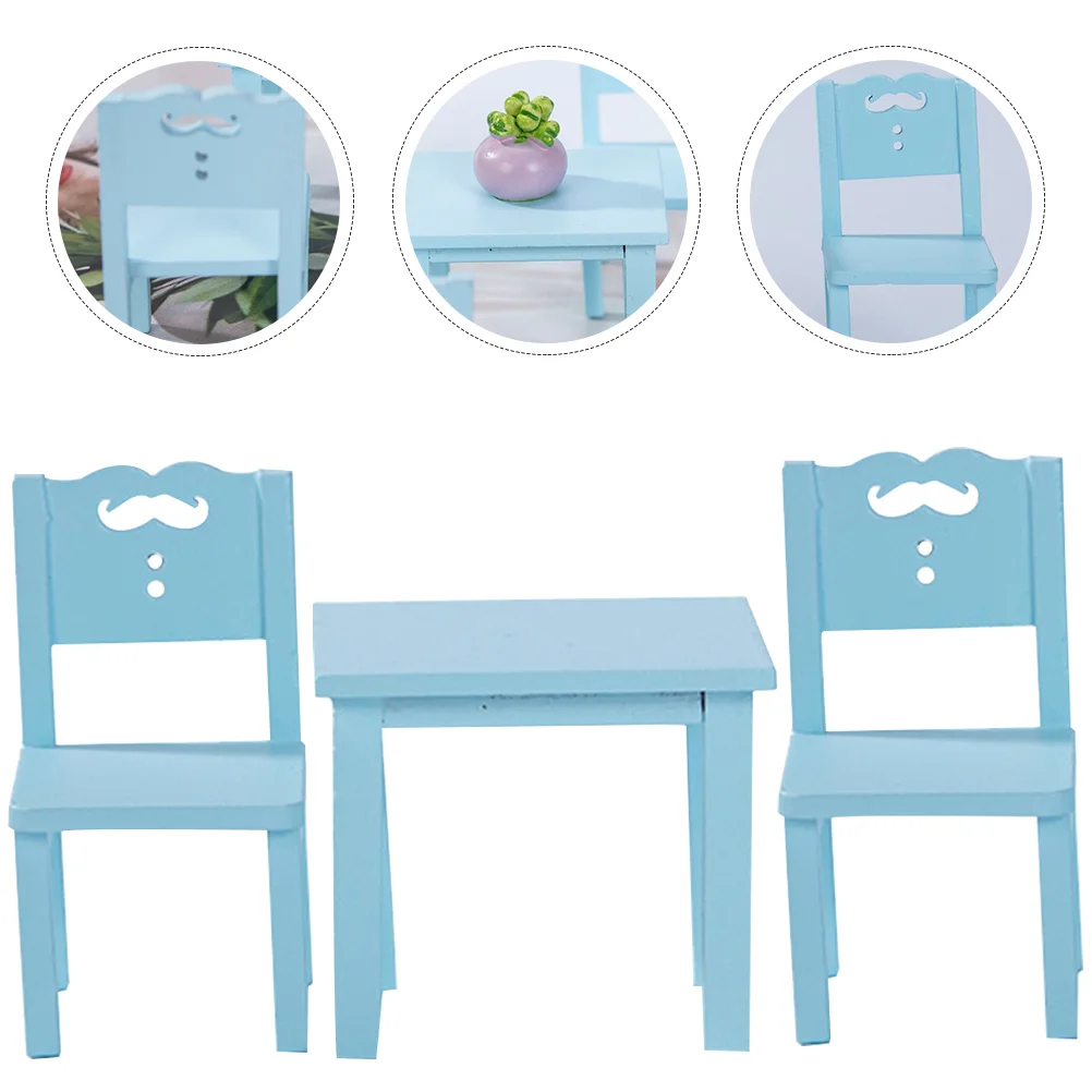 

Dollhouse Table and Chairs Childrens Toys Mini Decor Miniature Furniture Tables Dolly Model Accessories Wooden Kids