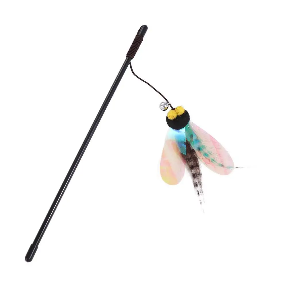

Simulation Insect Cat Teaser Stick Bite Resistant with Bell Cat Feather Detachable Random Color Pet Interactive