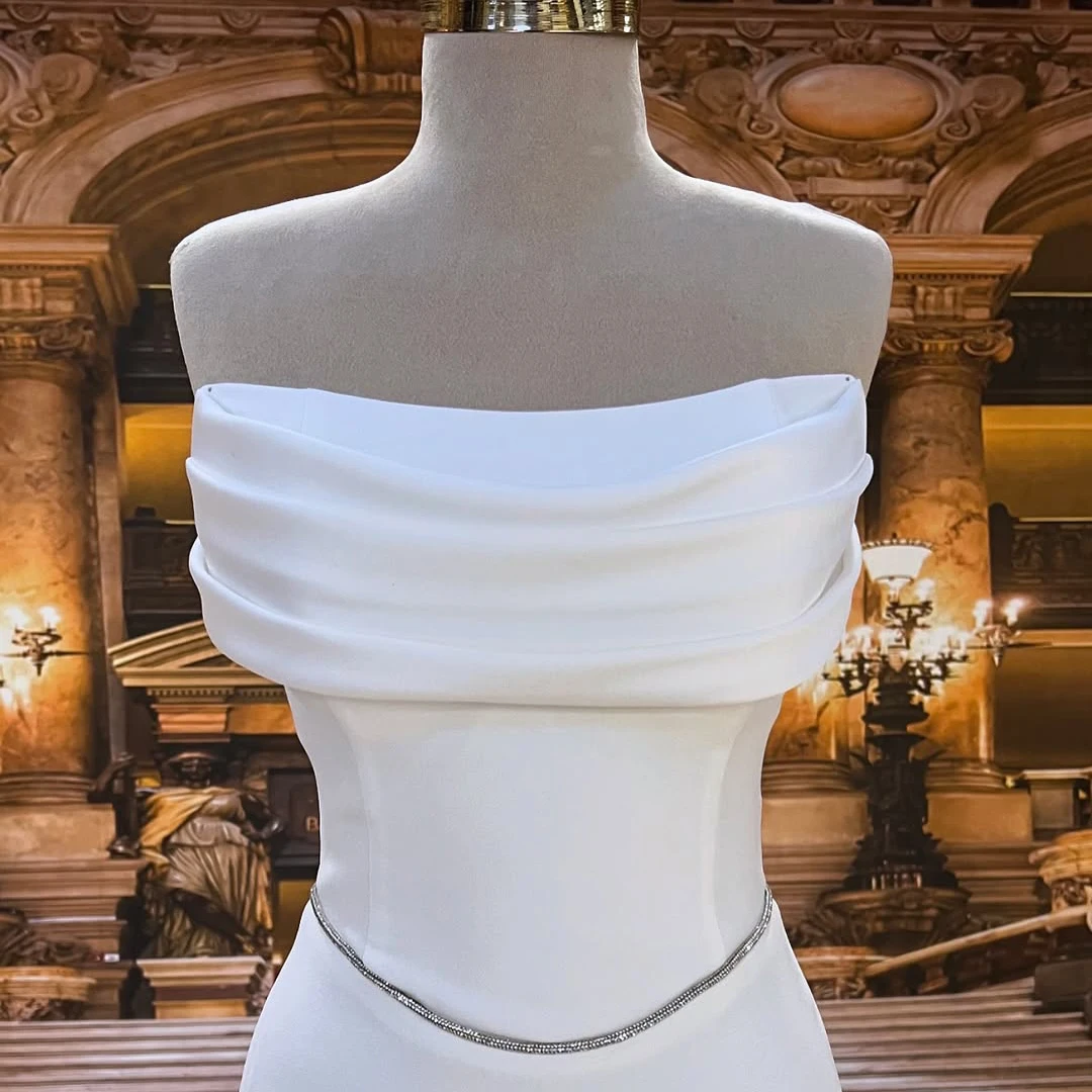 Robe de soirée Simple plissée, corsage sans bretelles, taille strass, longueur au sol, robe de demoiselle d'honneur, robe de Banquet, personnalisation disponible