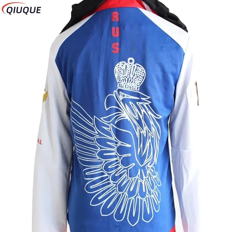 Yuri Plisetsky 코스프레 뜨거운 애니메이션 YURI!!! ICE 코스프레 의상 Yuri Blue Jacket Coat 유니섹스 데일리 스포츠웨어 Fake False 2 piece