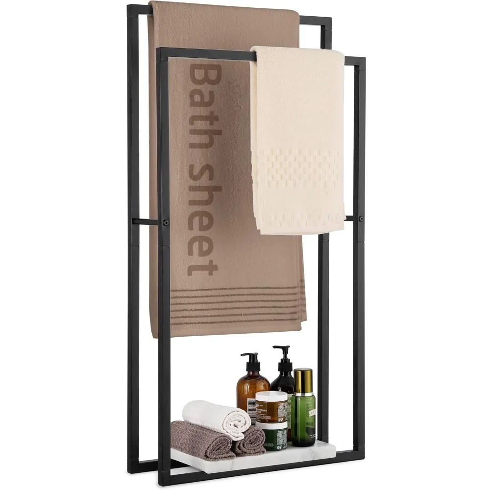 

Standing Towel Racks for Bathroom with Heavy Marble Base, 38" H Towel Rack Stand for Bathroom 2-Tier, Towel Bars