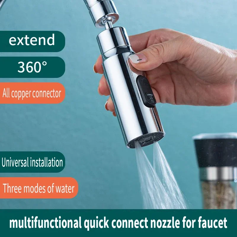 Kitchen Faucet Aerator 3 Modes Kitchen Tap Adapter Anti-Splash Tap Extender Adapter Faucet Washbasin Sprayer Saving Water