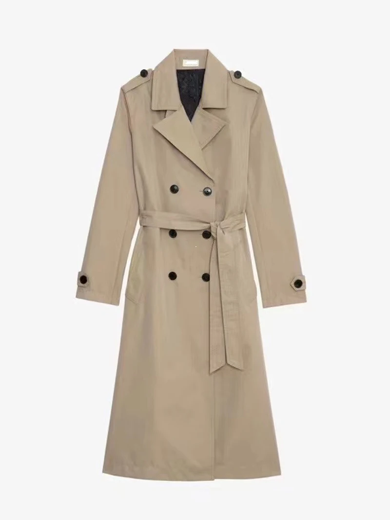 

Cross-border e-commerce winnerz24 new Mandy belted double-breasted retro pre-fall vibe with large lapel embroidered trench coat