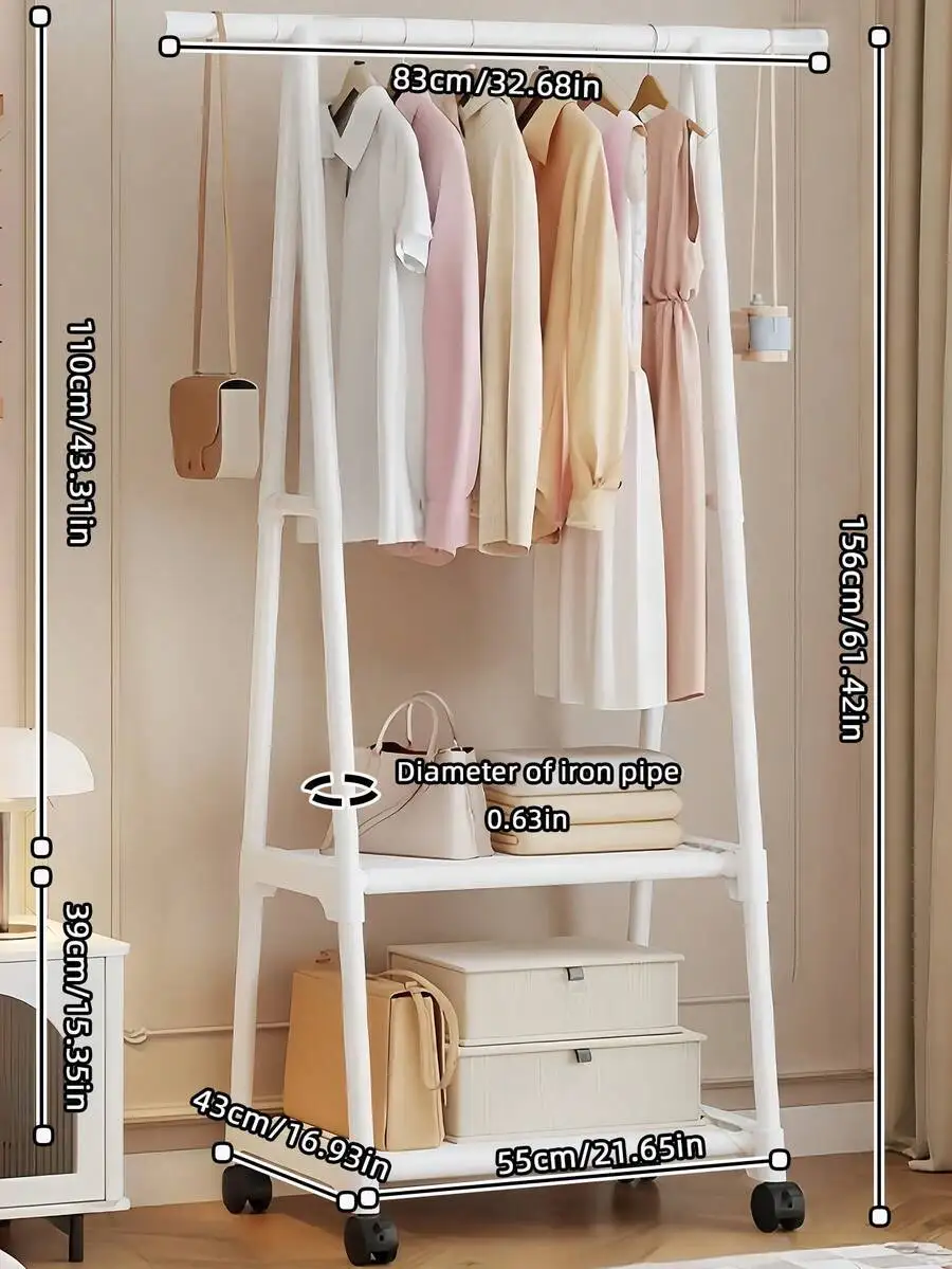1pc Coat Rack, Triangular Drying Rack, With Shelf, Suitable For Bedroom, Multi-Layer Storage, Suitable For Living Room, Mobile M