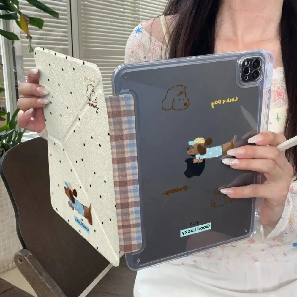 Korean Cute Puppy Polka Dot Good Lucky Cover For iPad Pro 13 11th M5 M4 12.9 A16 10 8 7 9th 10th Air 11 M2 M3 Mini Tablet Case