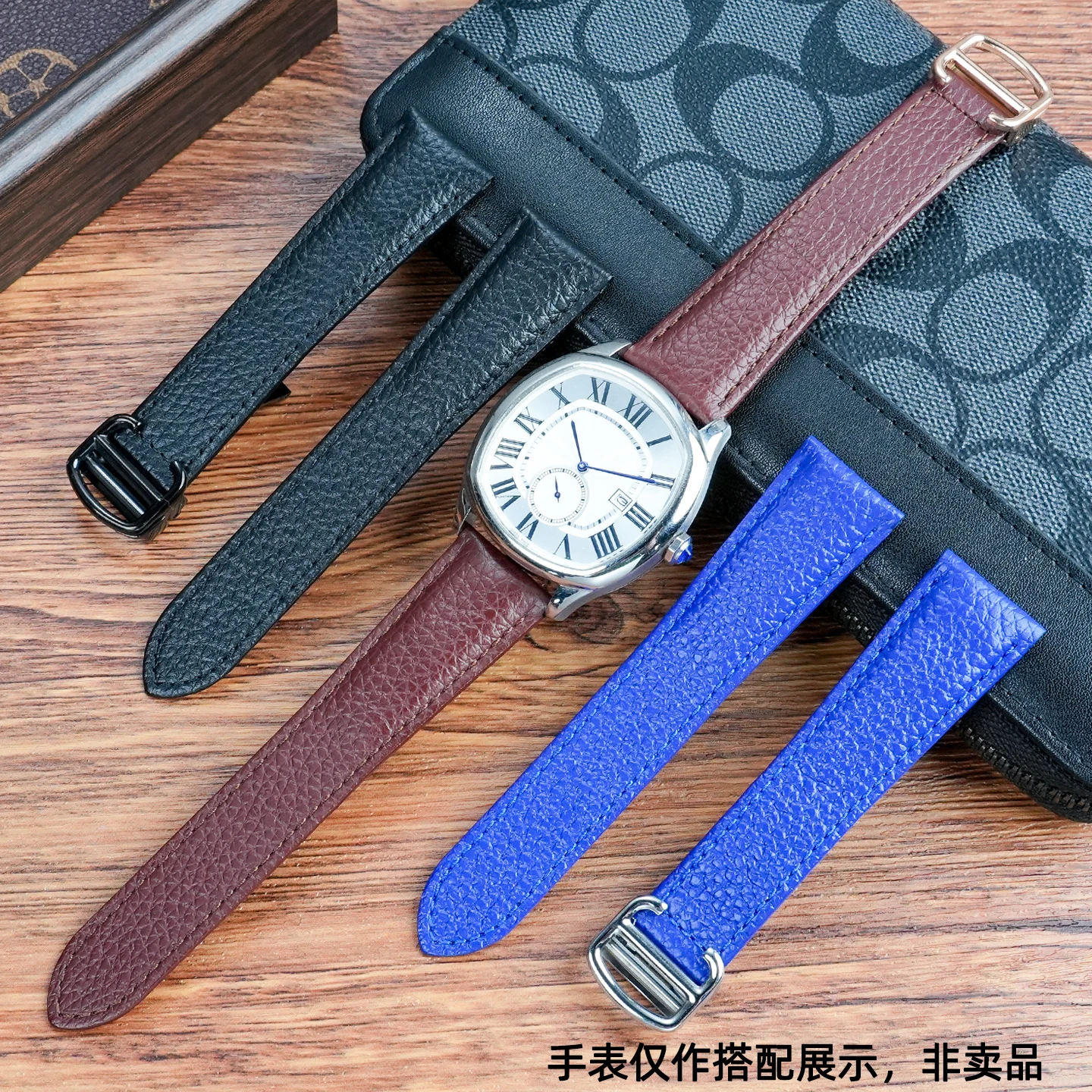 17 18 20 22 مللي متر حزام ساعة جلد أزرق ل كارتييه تانك يجب لندن سولو جلد البقر حزام ساعة اليد التفكيك السريع للطي مشبك #1