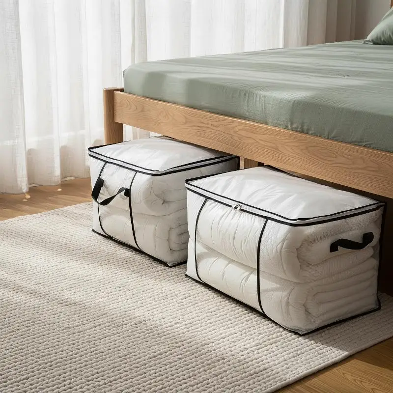 Clear Window Clothes Storage Bag Large Capacity Strong Zippers Waterproof for Moving Travel Bedding Storage