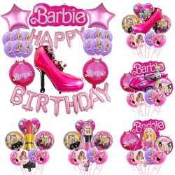 Kit Pink Princess Barbie Helium Foil Balloon Girl Happy Birthday Party Decoration Kids Baby Shower Barbie Latex Globlos Supplies