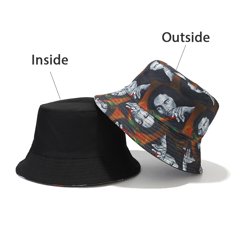 Bocca 2023 Jamaica Bucket Hat Bob Marley Print Panama Fisherman Hats For Men Women Double Side Reversible Cap Beach Travel New