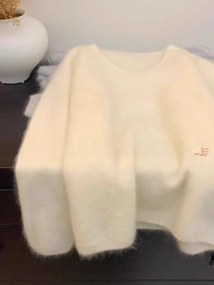 

French Sle Loose Fit Thiened Soft Women's Knitted Sweater V-Ne Long Sve Casual Wear Comfortable Autumn Winter Top