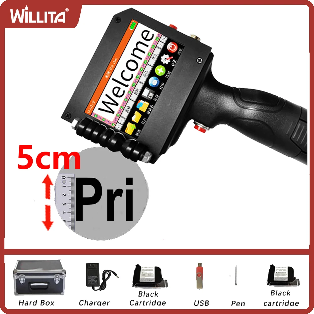 

50mm Portable LOGO QR Barcode Hand Jet Manual Printer For Metal Plastic Bag Tube Bottle Wood Eco Solvent Ink Handheld Printer