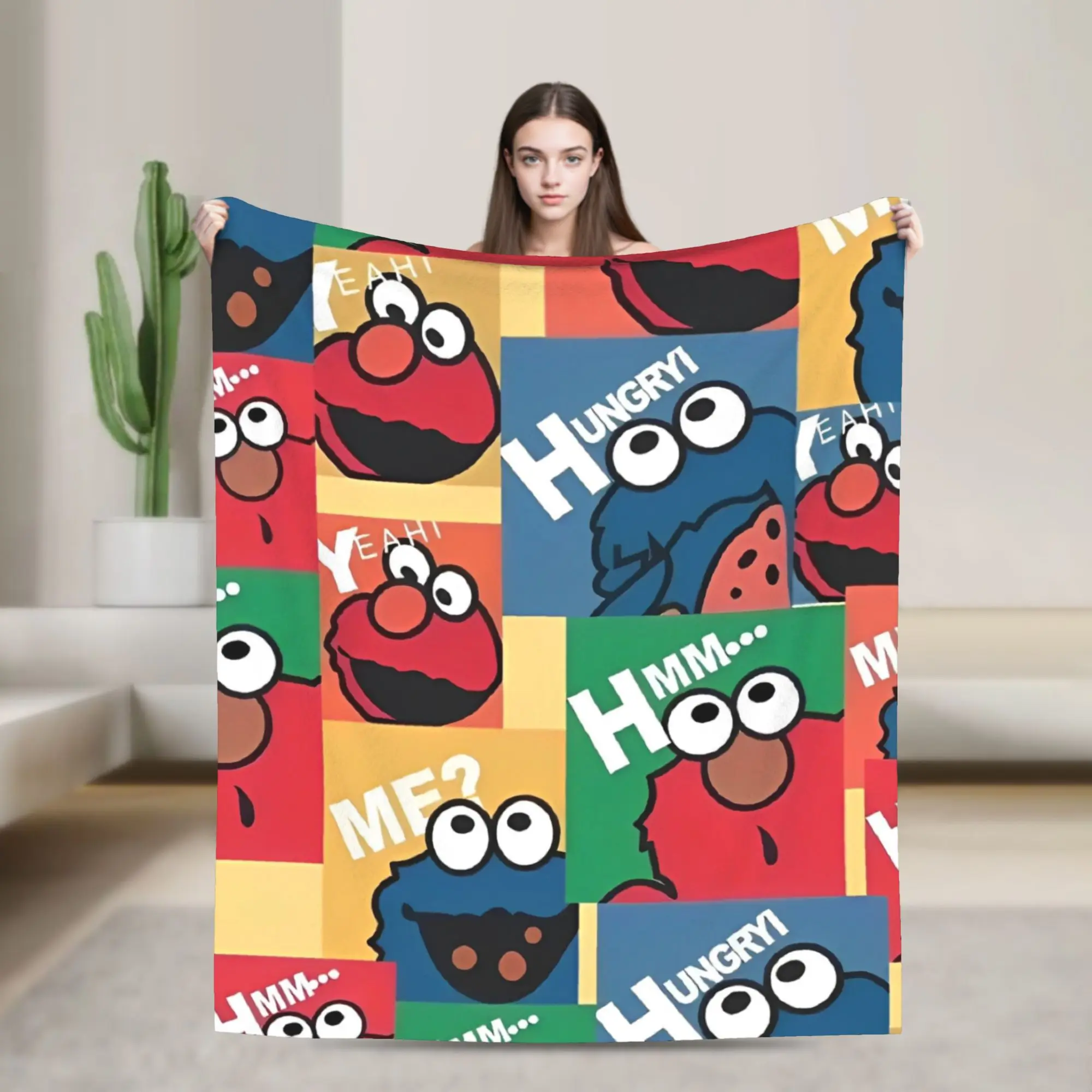 Funny Cartoon Knitted Blankets Fleece Sesames Streets Lightweight Throw Blankets for Bed Bedspread