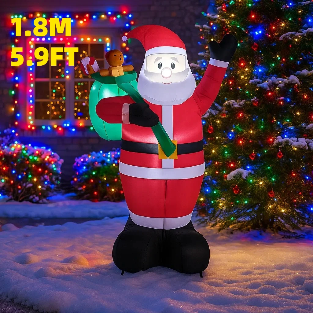 

1.8M/5.9FT Inflatable Santa Claus with Gift Bag Lights LED Home Decorations Toys Yard Xmas Holiday Supplies Outdoor Decoration