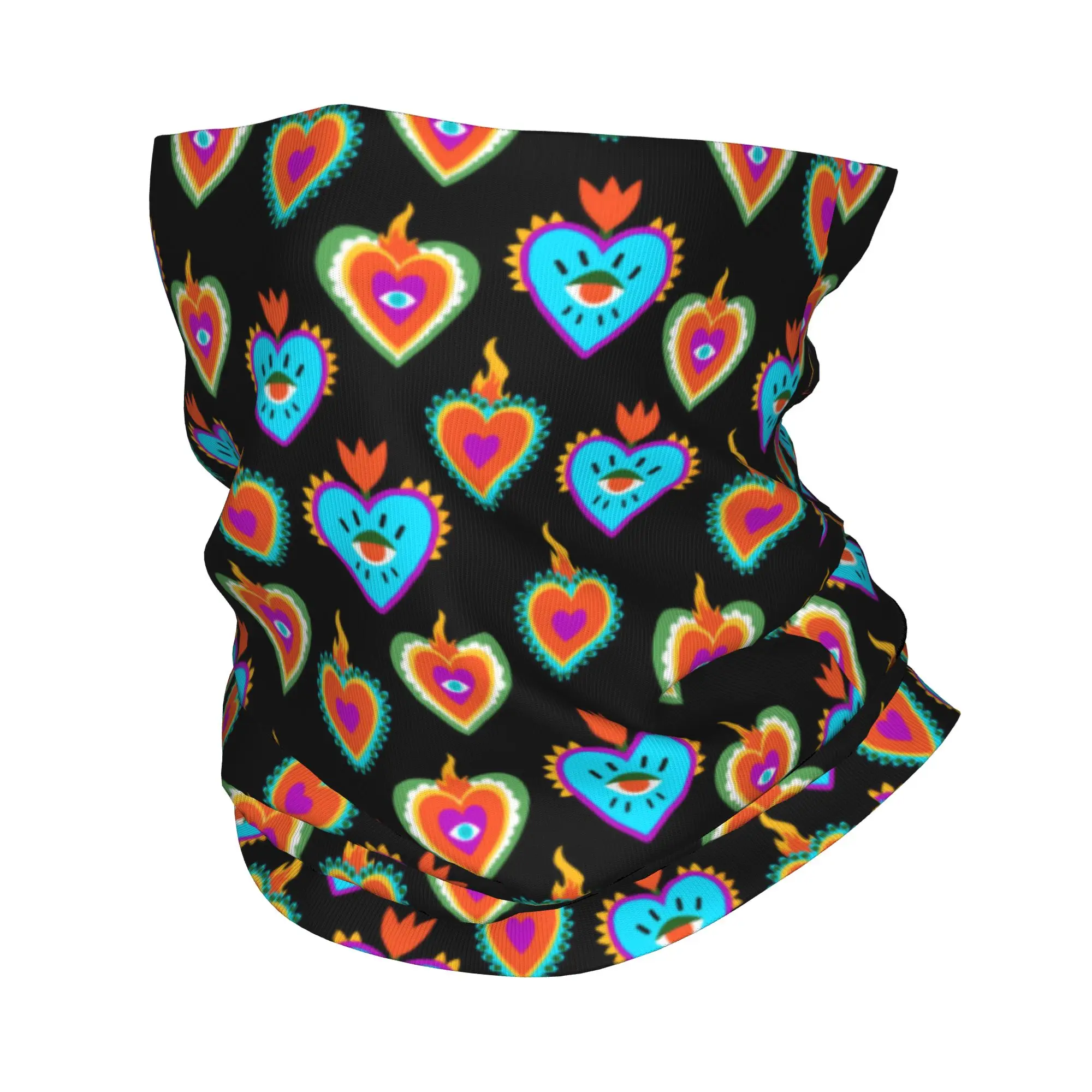 Retro Mexican Heart Milagro pattern Bandana Neck Gaiter Printed Wrap Scarf Warm Cycling Scarf Running Unisex Adult