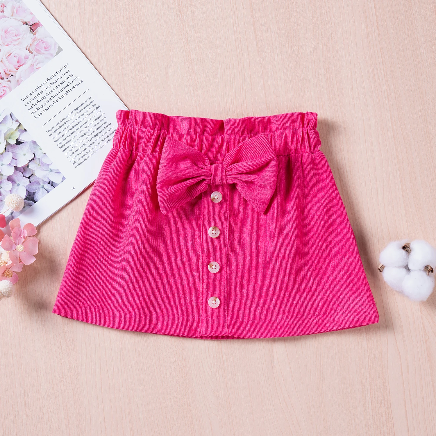 New toddler girl rose button skirt with bow trim casual spring and autumn 1-5Y baby girl cute bra apron A-line dress