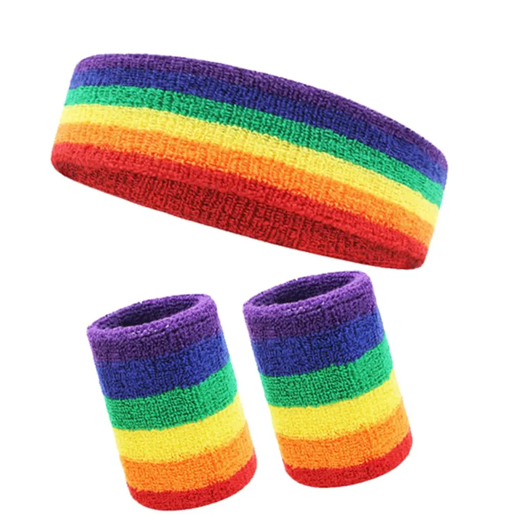 Free Size 2 pcs Sweatbands Set Rainbow Sports Wrist Sweatbands Sweat Band  Gay Pride Day LGBT Pride Flag