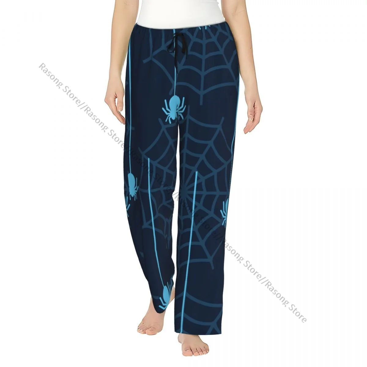 

Warm Women Pajama Pants Halloween Spider And Spider Web Flannel Sleep Bottoms Soft Fleece Loungewear