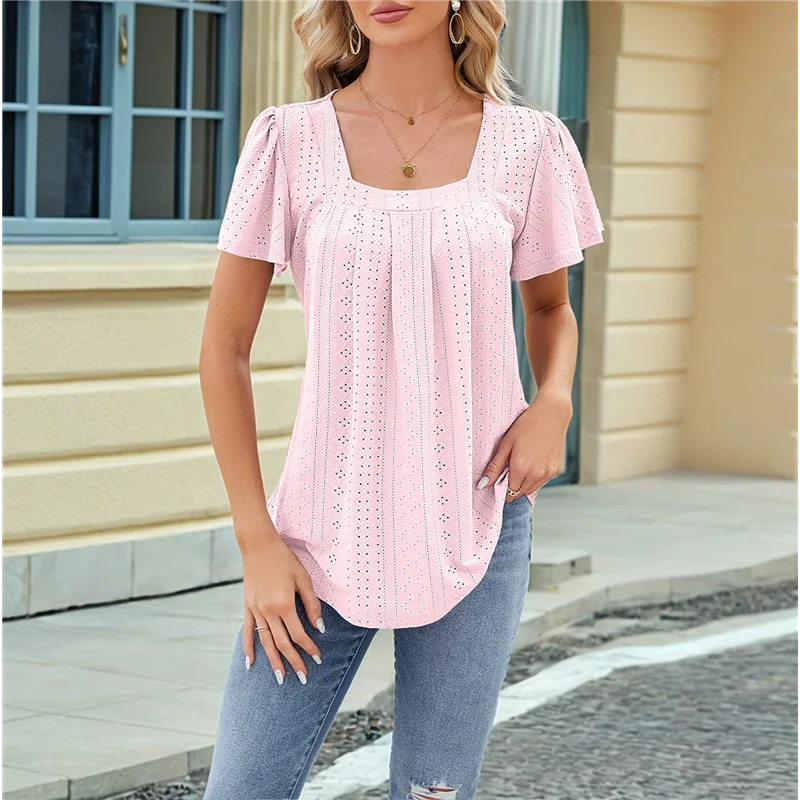 

ABRT-Women's Tunic Tops Loose Fit Short Sleeve Shirts Crew Neck Summer Casual Tops