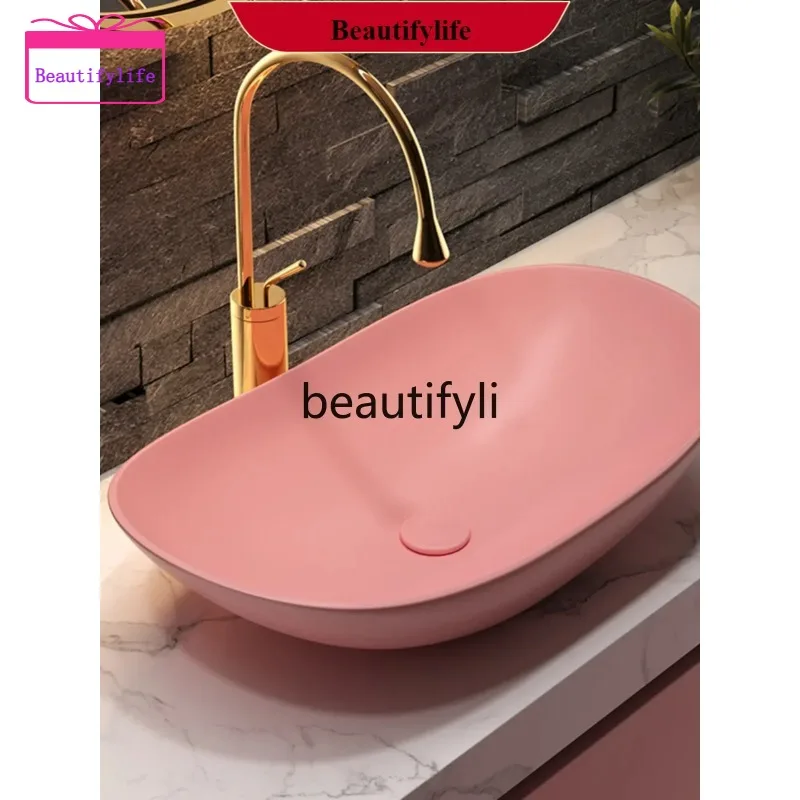 

YL Light luxury bathroom ceramic gold ingot table basin matte black wash basin faucet package