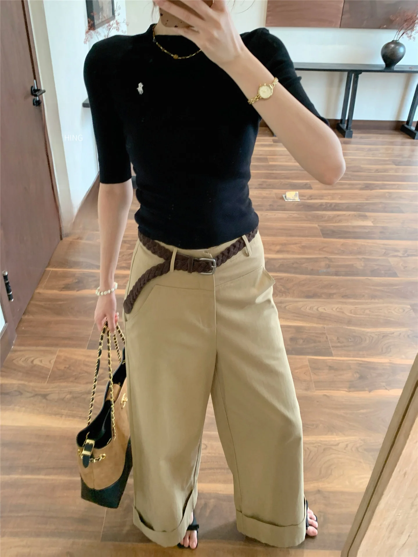 

Faionable Casual Pants Women's Straight Leg Loose Fit Versatile Slimming High Waist Zipper ket Pure Color Leisure Trousers