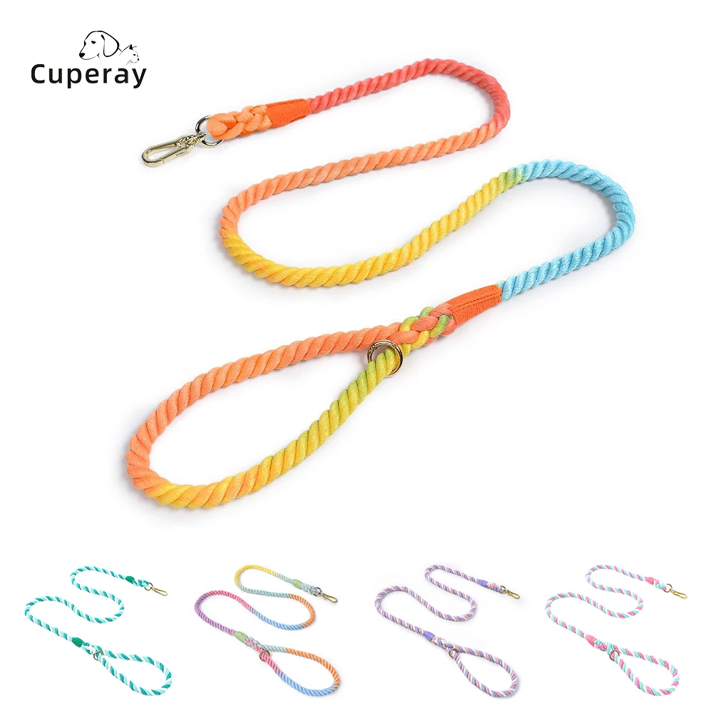 Dog Multi-Function Hand-Woven Gradient Dog Leash Outdoor Walking Training Rope Dog Leash Round Cotton Cat Dogs Lead Pet Products