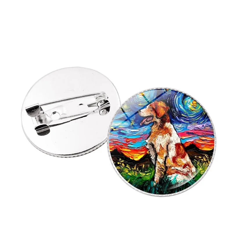 Popular Jewelry Dome Glass Alloy Brooch Van Gogh Oil Painting Husky Dogs Cute and Versatile Brooch