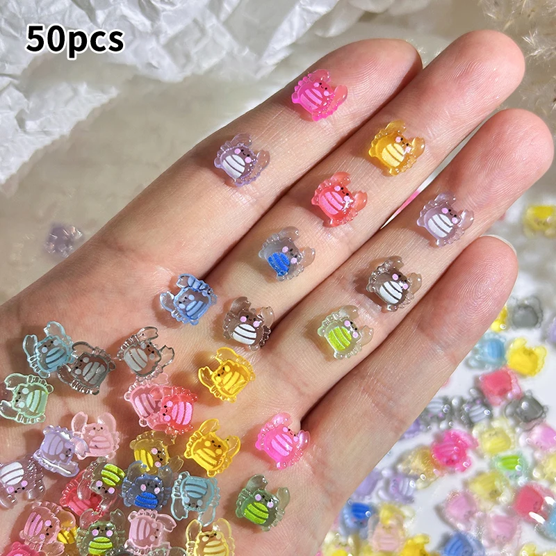 50 Uds. Accesorios de manicura de cangrejo pequeño de dibujos animados mezclados, tamaño pequeño cúbico, Color de resina, accesorios para uñas de cangrejo pequeño, manualidades DIY