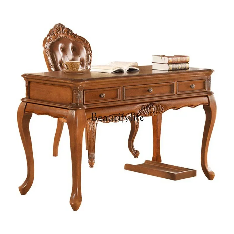 

01 European-style Solid Wood Desk Computer Home Writing Desk Office Desk