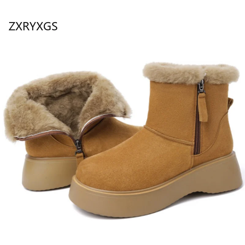 

ZXRYXGS/шерстяные ботинки из матовой воловьей кожи, женские зимние ботинки на платформе, обувь на танкетке, женские зимние теплые зимние ботинки 2025
