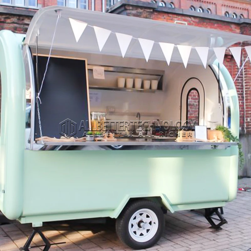 Allbetter Custom Mini Food Truck Trailer Fully Equipped Taco Fries Lemonade Ice Cream Cart for Street Vending USA