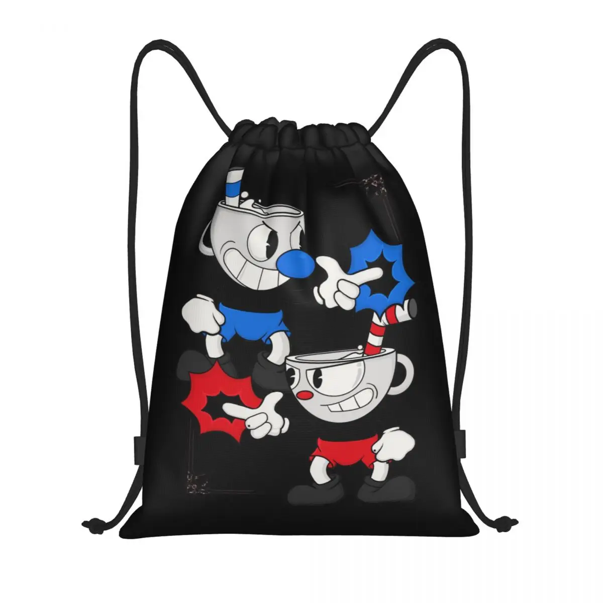 Mochila de dibujos animados Cuphead Mugman para hombre y mujer, bolsa de entrenamiento portátil con cordón, saco deportivo para gimnasio, gran oferta