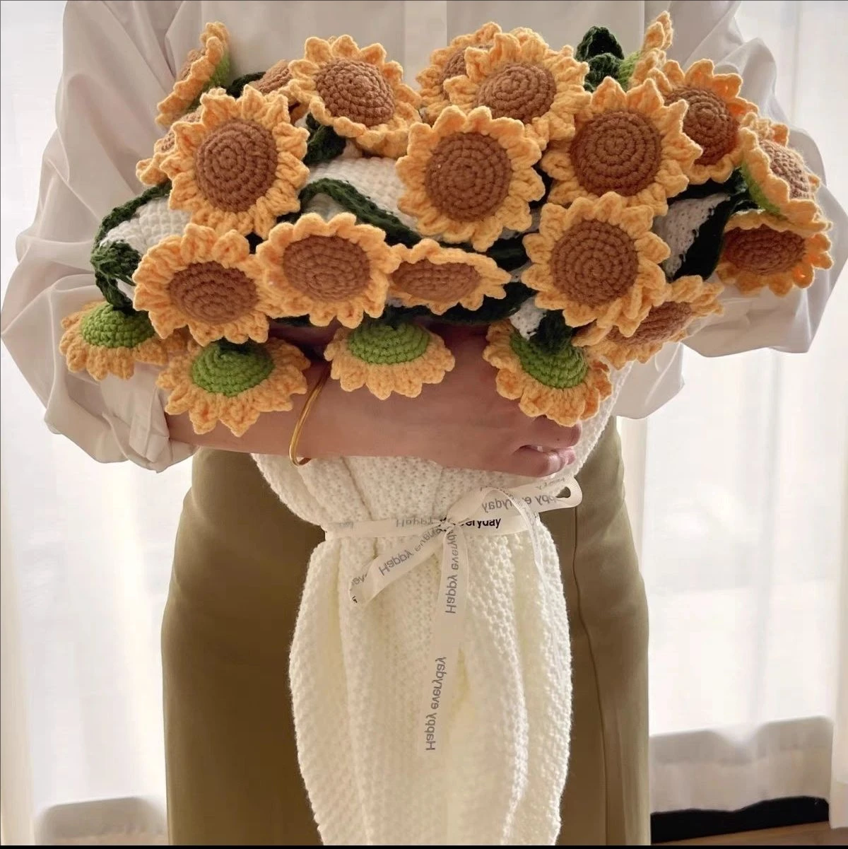 

60-80cm Sunflower Flower Bouquet Blanket Crocheting Kit DIY Material Craft Kit Soft Knitted Throw Blanket Crochet Flower Blanket