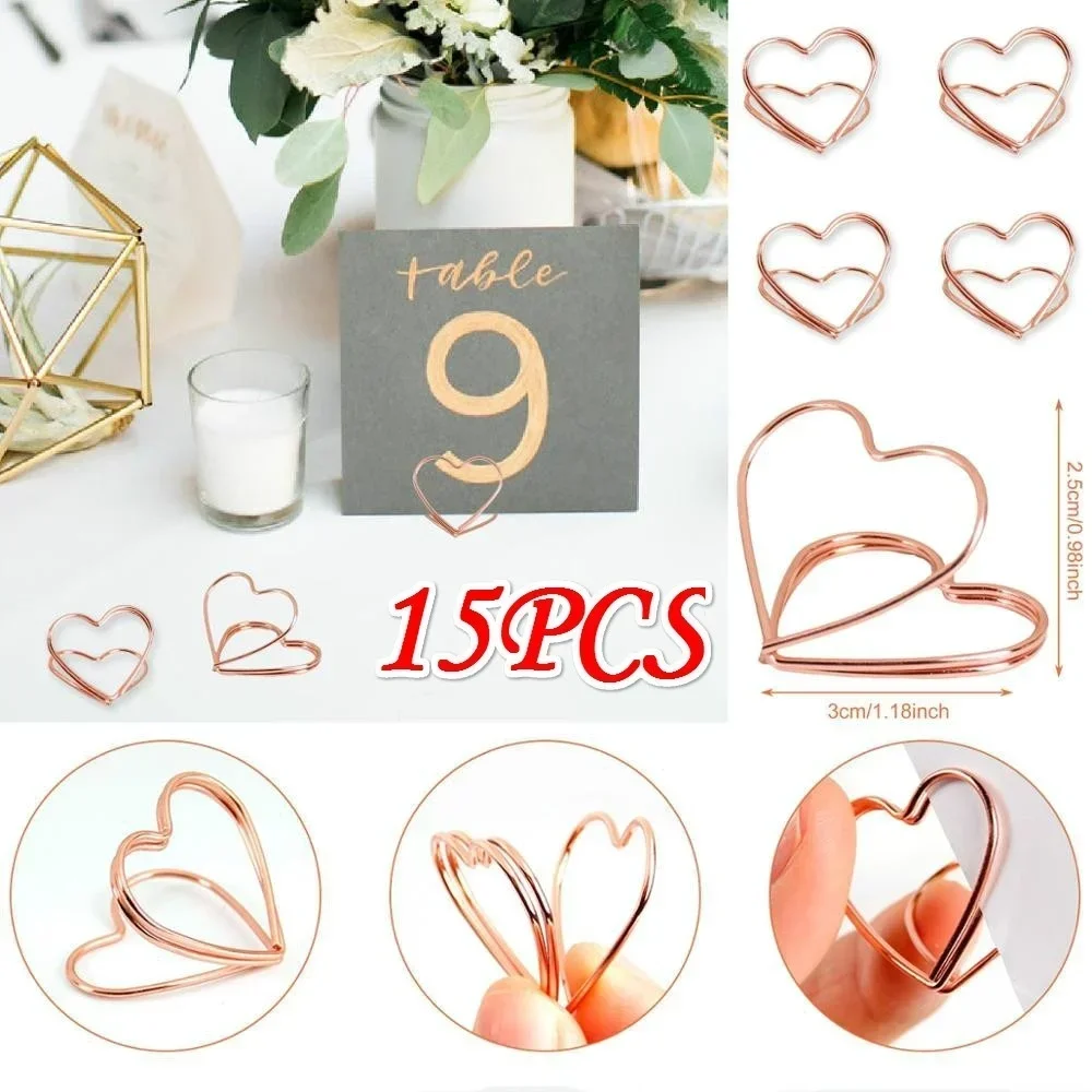 New 15PCS Heart-shaped Photo Clip Card Holder Wedding Table Decoration Retro Paperclips Rose Gold Mental Clips Stationary