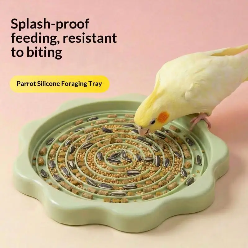 1PC Bird Slow Feeder Mat Foraging Tray For Parakeet Cockatiel Budgie Spill Proof Non Slip Anti Choke Healthy Eating Puzzle Bowls