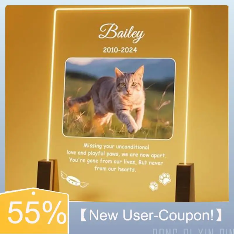 【Fast Delivery】6Inch Wooden U-Shaped Luminous Base Display Frame Wooden Frame LED Personalized Cat Memorial Gifts For Loss Of Ca
