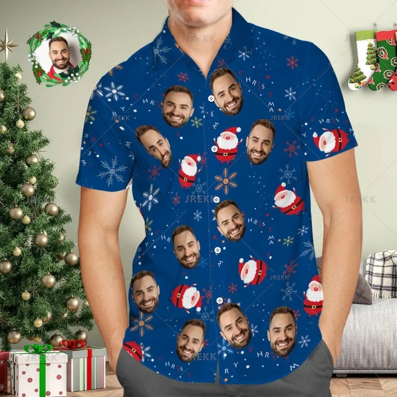 

Small Size Men's Fashion 3D Custom Faces Santa Xmas Print Shirts Happy Christmas Graphic Shirts & Blouses Kid Short Shirts Tops