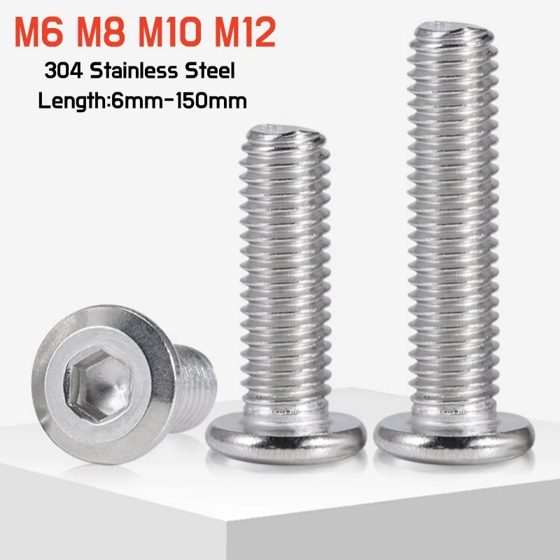 

1~10pcs 304 A2 Stainless Steel Large Flat Hex Hexagon Socket Head Allen Furniture Rivet Screws M6M8M10M12 Connector Joint Bolts