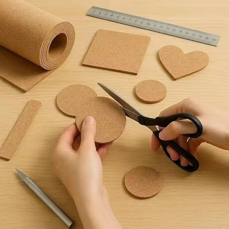 Self-Adhesive Cork Tiles Soft Cork Boards for Wall Decorative Photo Collage Background Pin Board Memo Board for Kitchen Office