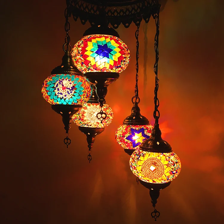 

Turkish restaurant chandelier duplex floor staircase long chandelier retro romantic cafe western restaurant five chandelier