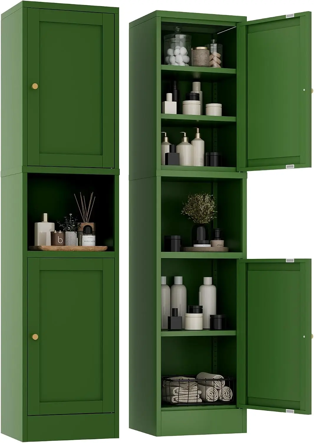 2-Door Metal Storage Cabinet, Tall Slim Pantry Organizer with 3 Adjustable Shelves (120LBS/Shelf), Anti-Tipping Waterproof Cabin