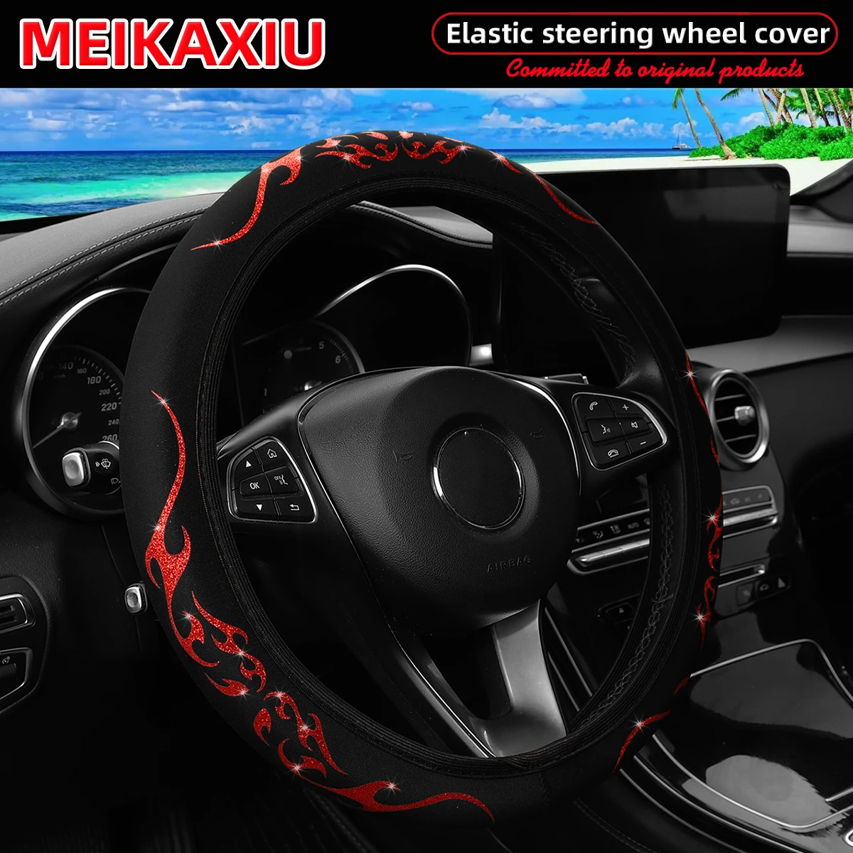 Blingbling Flame Totem Leather Car Wheel Cover Women's Style No Inner Rim Suitable for 37-38cm Car Accessories