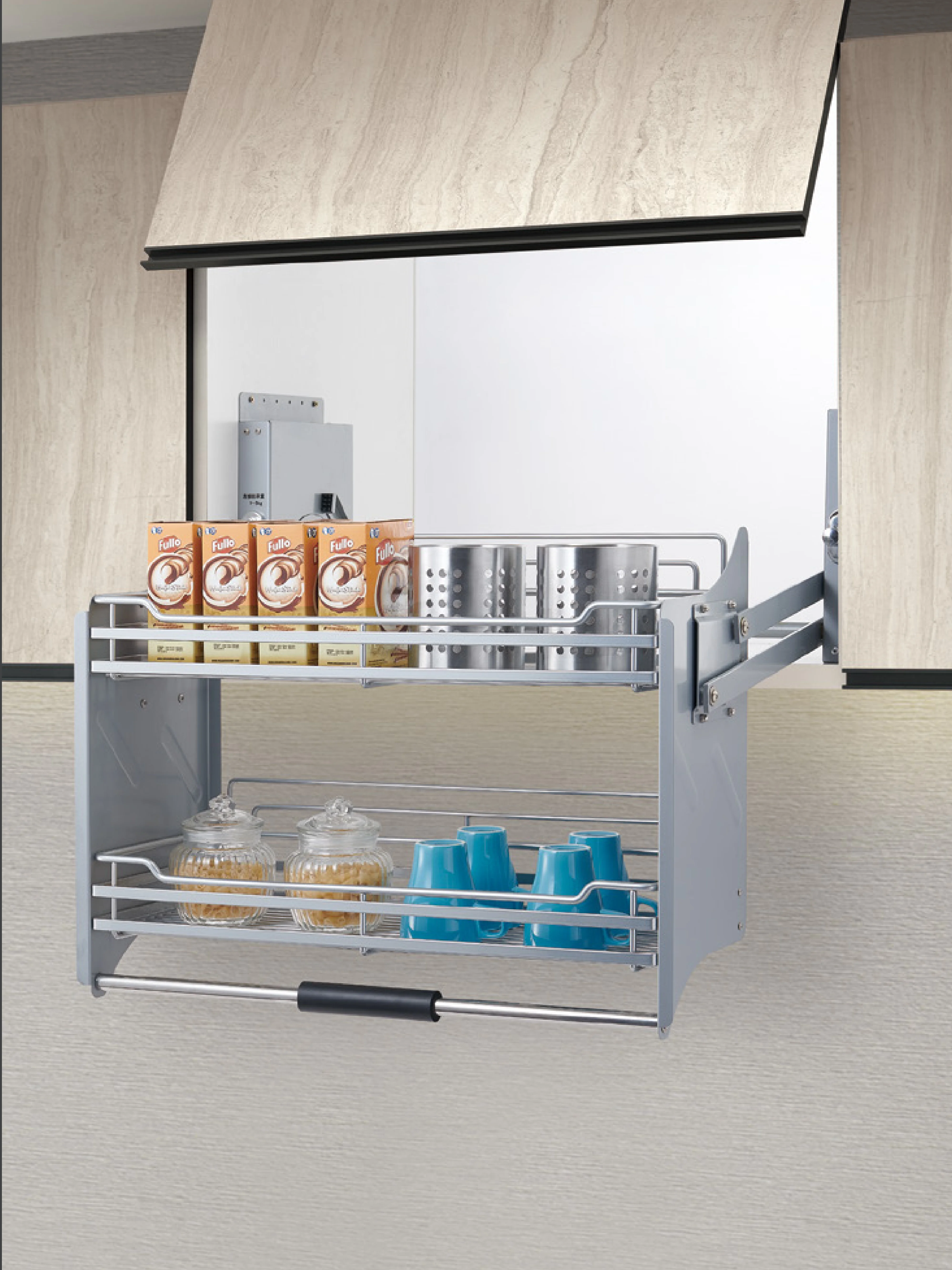 جديد خزانة مطبخ من الفولاذ المقاوم للصدأ سحب للأسفل رفوف مصعد رفع سلة قابلة للسحب تخزين خزانة المطبخ #3