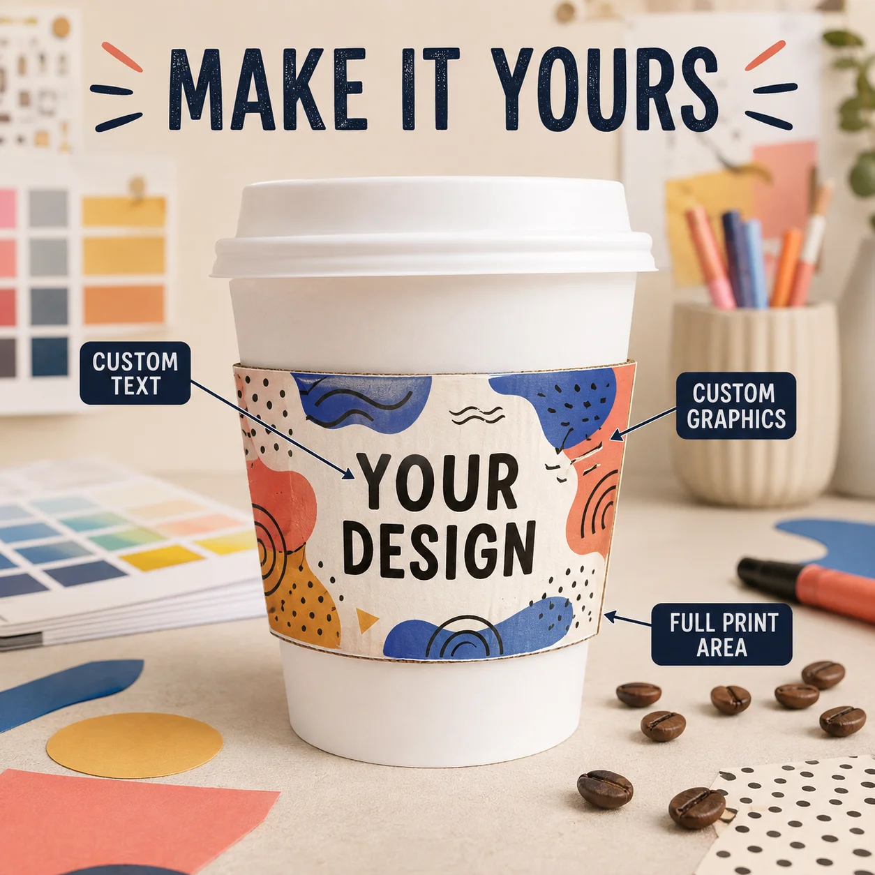 Coffee Tea Paper Cups - Funda de Papel Personalizada para Vasos