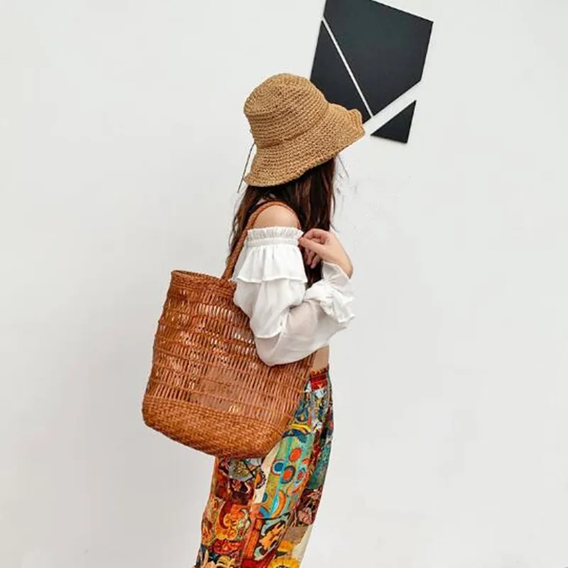 Cowhide Braided Bag Soft Tote Bag Female luxury designer head layer cowhide hand-braided Single shoulder bag Large capacity