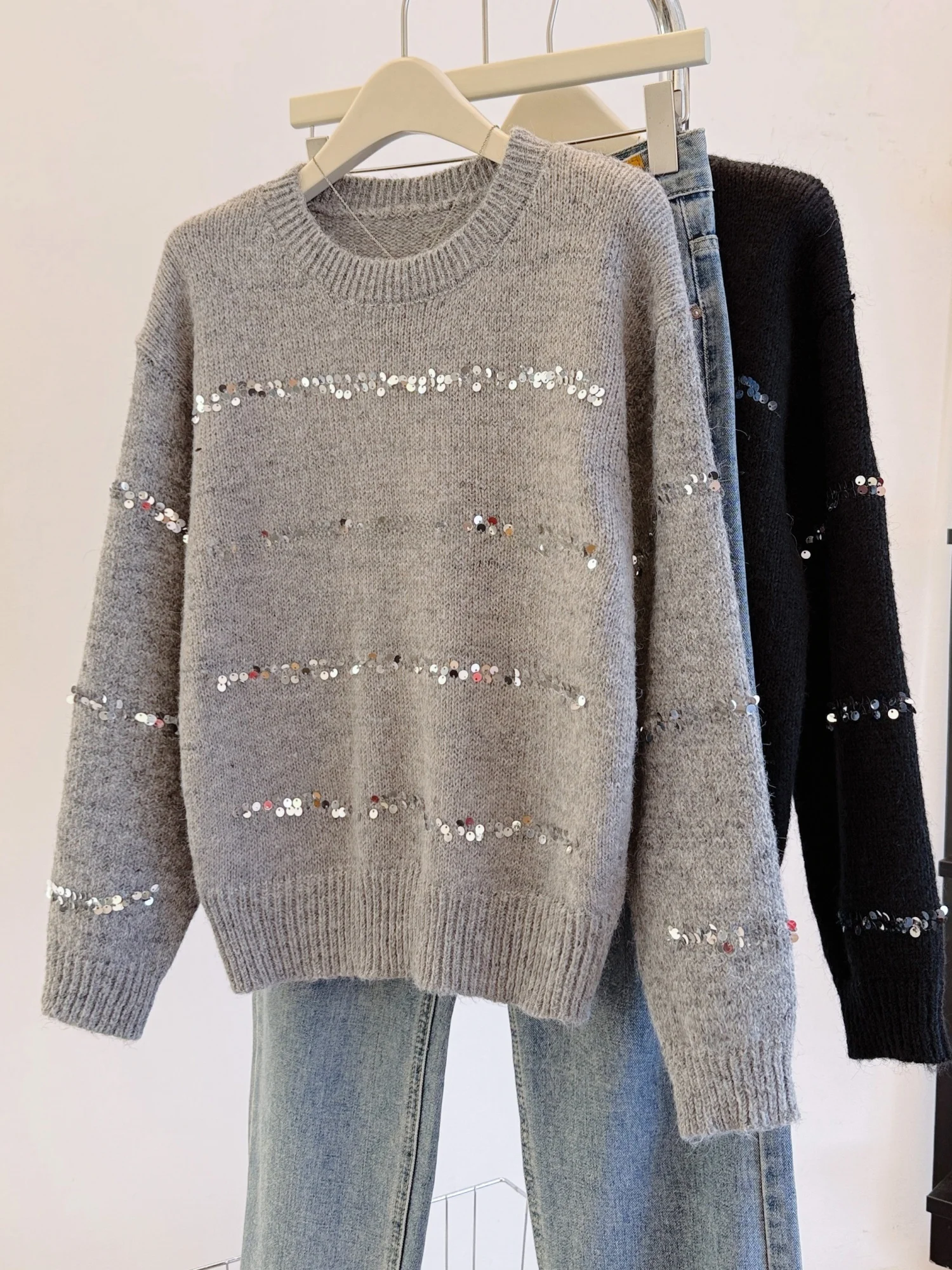 سترة تريكو نسائية حمراء مستديرة للربيع والخريف والشتاء فضفاضة ومريحة وناعمة ومريحة وطويلة #5