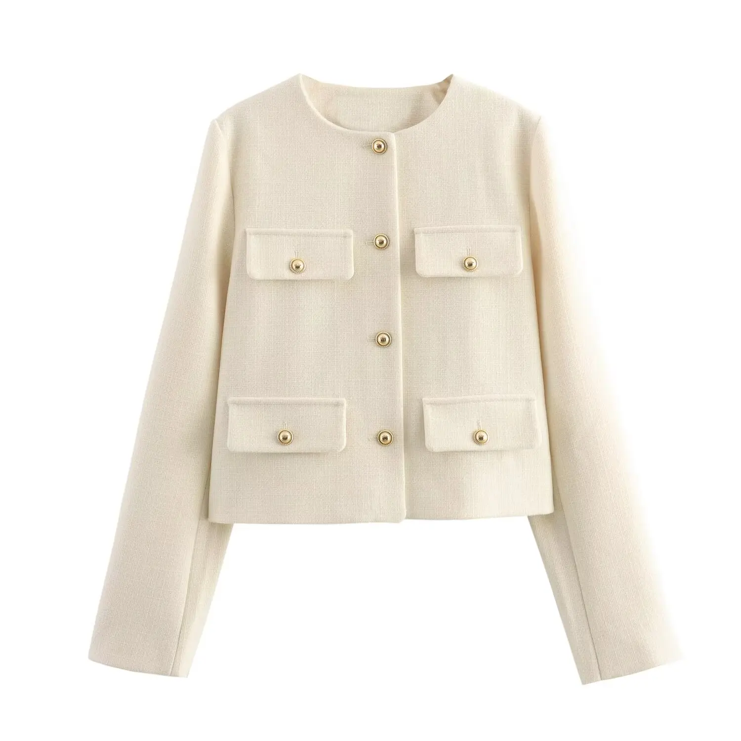 Tangada New Women White Tweed Suit Coat Thick Buttons Pockets Office Lady Crop Blazer 3H638