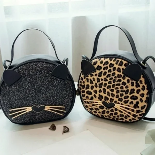 2023 Autumn New Korean Leopard Cat Small Round Bag Single Shoulder Oblique Cross PU Women\'s Bag Mobile Zero Wallet