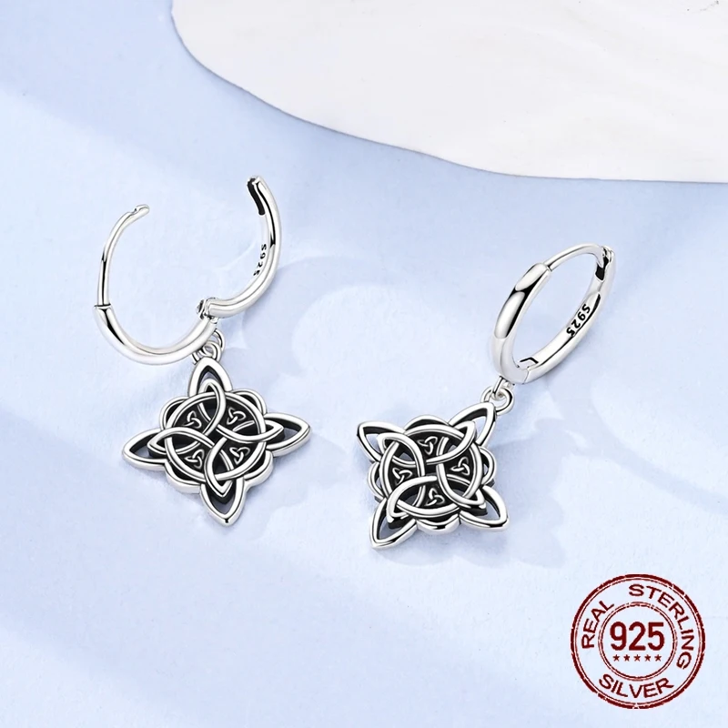 Celtic Knot Trinity Dangle Hoop Earrings 925 Sterling Silver Vintage Celtic Jewelry Good Luck Earrings Gift for Women