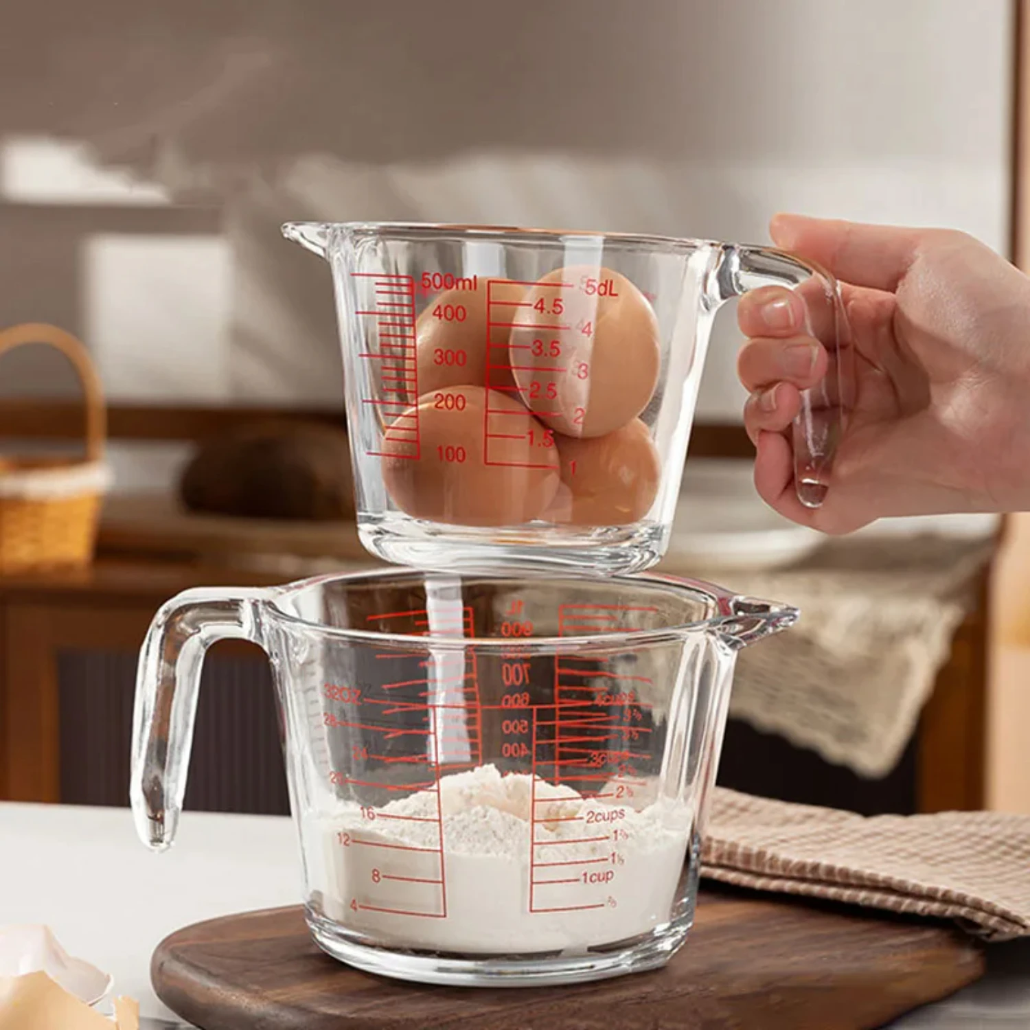 1L High Capacity Glass Measuring Cup with Scale  Baking Tools Microwave Thickened Handle Transparent Measuring Glass Cup