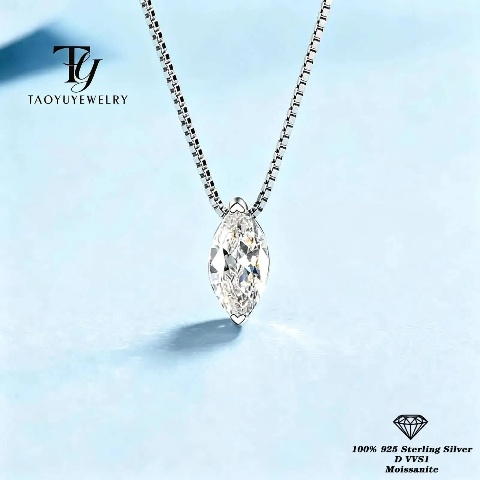 TY 1CT Marquise Moissanite Pendant Neckalce 925 Sterling Silver Plated Gold Water Drop Diamond Necklaces For Women